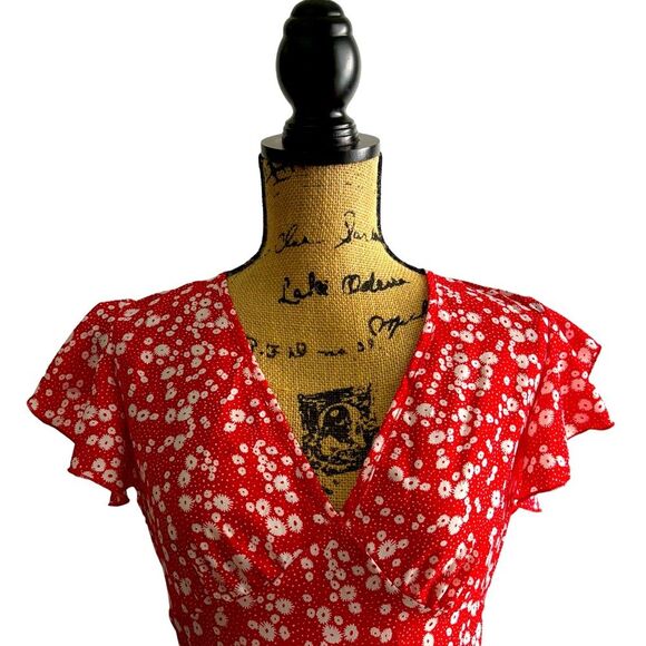 SHEIN Red Frenchy Ditsy Floral Knot Backless A-Line Dress Size Large NWOT 10 371 - Picture 4 of 9